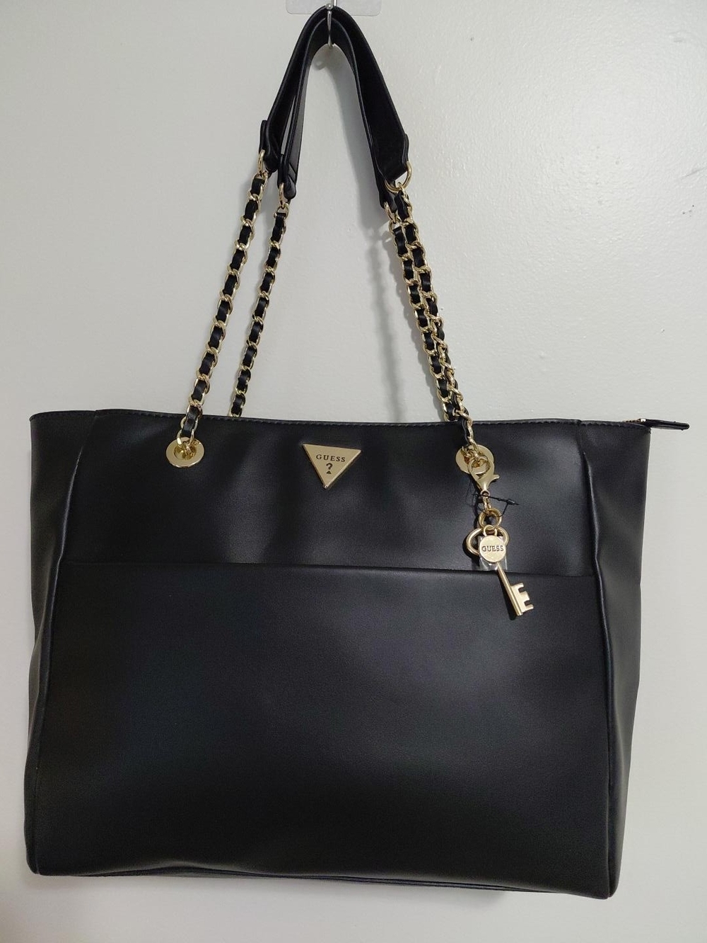 GUESS Black Tote with Gold Chain-Strap and Charm